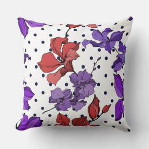Minimal vintage cute wild floral ink artwork puple throw pillow