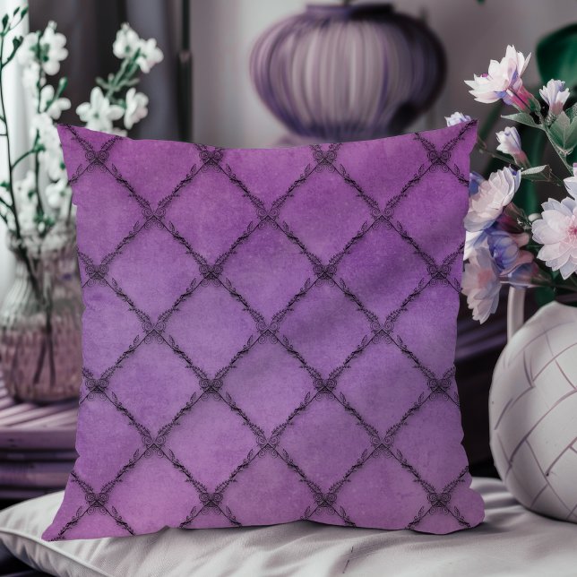 Minimal Vintage Floral Pattern Purple Throw Pillow (Creator Uploaded)