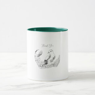 Minimal Vintage Garden – Mono Floral & Bird Thanks Mug