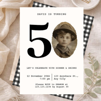Minimal vintage Photo 50th Birthday Invitation