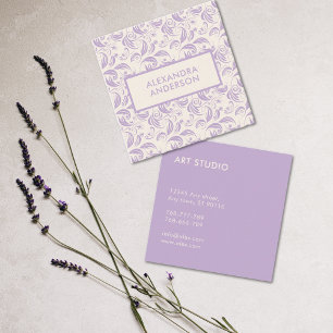 Minimal Violet Leaves Pattern Square Business Card