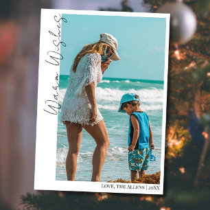 Minimal Warm Wishes Two Beach Family Photo Holiday Card