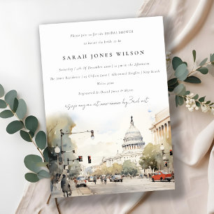 Minimal Washington DC Watercolor Bridal Shower Invitation
