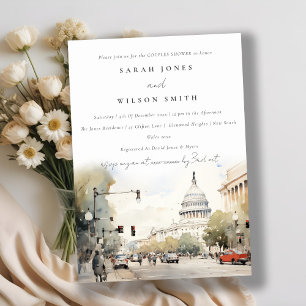 Minimal Washington DC Watercolor Couples Shower Invitation