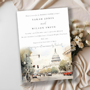 Minimal Washington DC Watercolor Wedding Shower Invitation