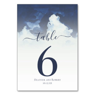 Minimal Watercolor Blue Sky Wedding Table Number