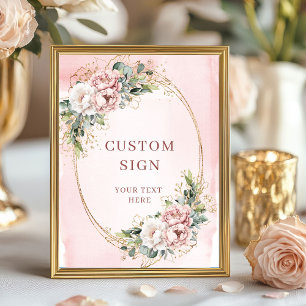 Minimal Watercolor Blush Pink Flowers Custom Sign