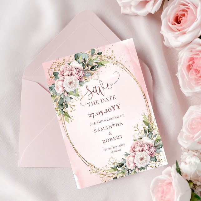 Minimal Watercolor Blush Pink Flowers Save The Dat Date (Minimal Watercolor Blush Pink Flowers Save The Date)