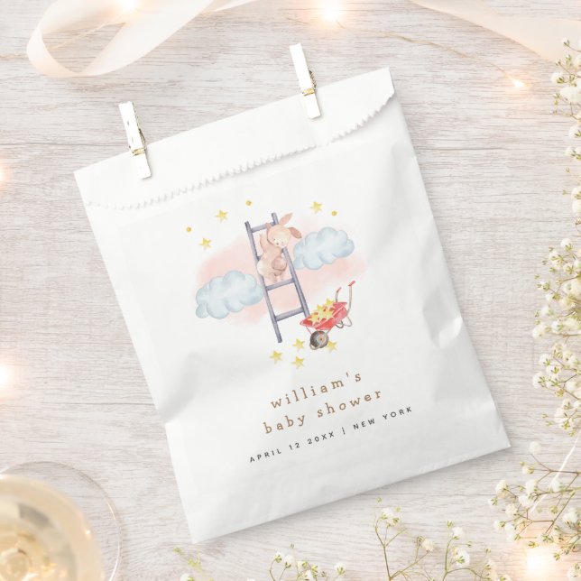 Minimal Watercolor Boho Bunny Stars Baby Shower Favour Bag (Clipped)