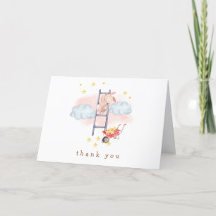 Minimal Watercolor Boho Bunny Stars Baby Shower Thank You Card