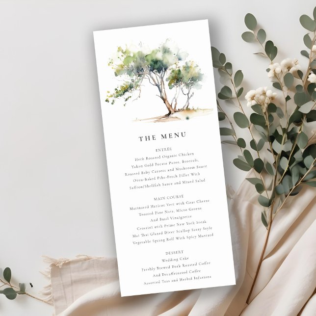 Minimal Watercolor Botanical Tree Wedding Menu Invitation (Creator Uploaded)