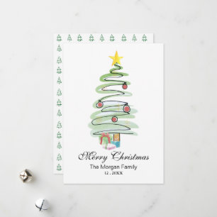 Minimal Watercolor Christmas Tree Non-Photo Holiday Card