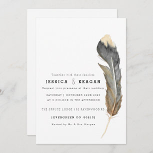 Minimal Watercolor Feather Rehearsal Dinner Invite
