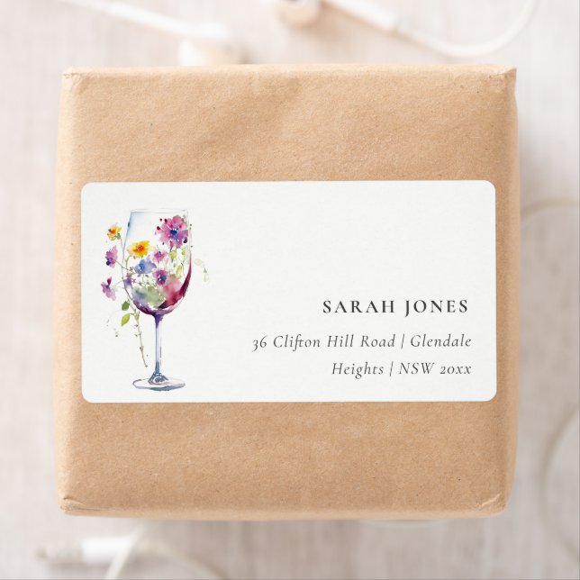Minimal Watercolor Floral Wine Glass Address (Insitu)