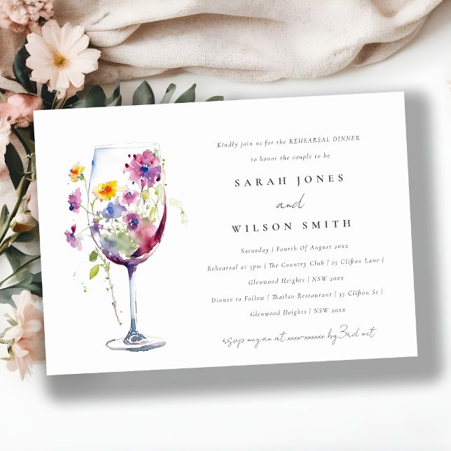Minimal Watercolor Floral Wine Glass Wedding Invitation (Creator Uploaded)