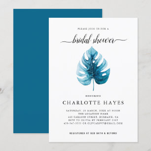 Minimal Watercolor Monstera Leaf Bridal Shower Invitation