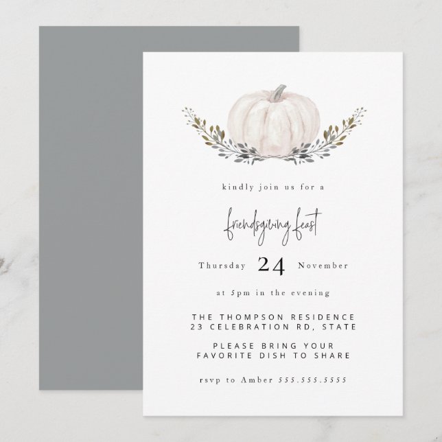 Minimal Watercolor Pumpkin Foliage Friendsgiving Invitation (Front/Back)