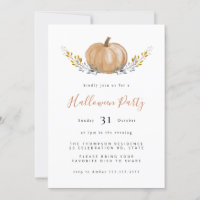 Minimal Watercolor Pumpkin Halloween Party