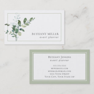 Minimal Watercolor Sage Green Greenery Business Card