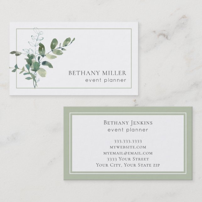  Minimal Watercolor Sage Green Greenery  Business Card (Front/Back)