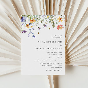 Minimal Watercolor Wildflower Wedding Invitation