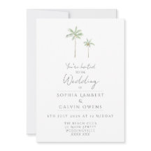 Minimal Watercolour Palm Tree Wedding Invitation
