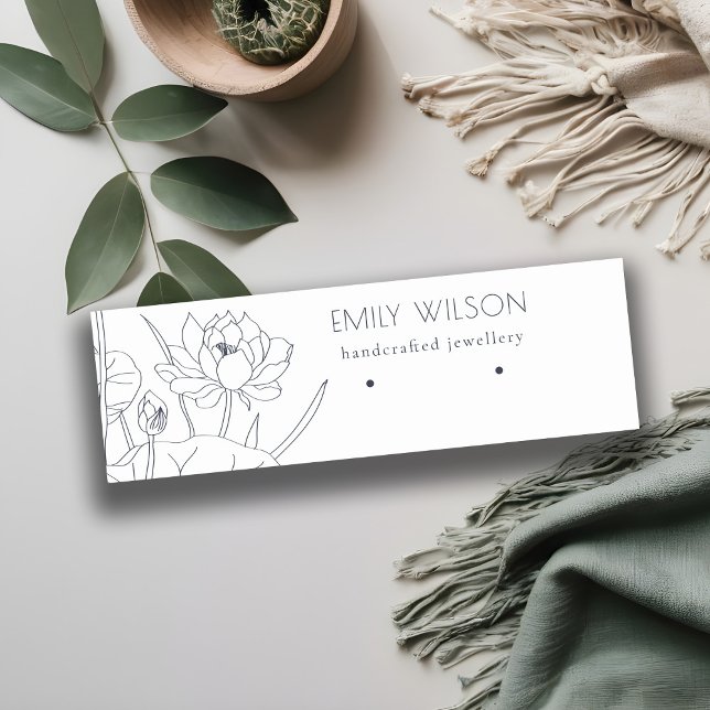 Minimal Waterlily Floral Sketch Earring Display Mini Business Card (Creator Uploaded)