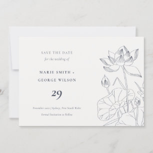 Minimal Waterlily Floral Sketch Save The Date Card