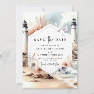 Minimal Waves Lighthouse Wedding Save The Date