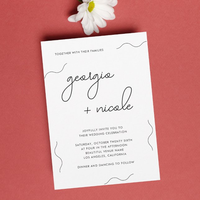 Minimal Wavy Lines Whimsical Script Names Wedding Invitation (Creator Uploaded)