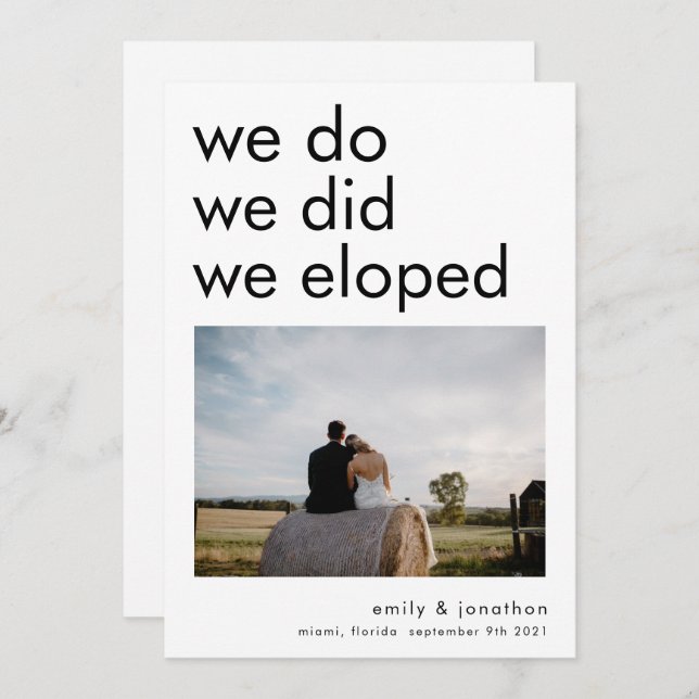 Minimal We Do We Did We Eloped Photo Announcement (Front/Back)