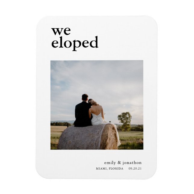 Minimal We Eloped Photo Elopement Announcement Magnet (Vertical)