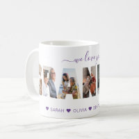 Minimal We Love You Grandma Photo Collage Purple