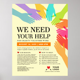 Minimal We Need Your Help Charity Volunteer Ad Poster