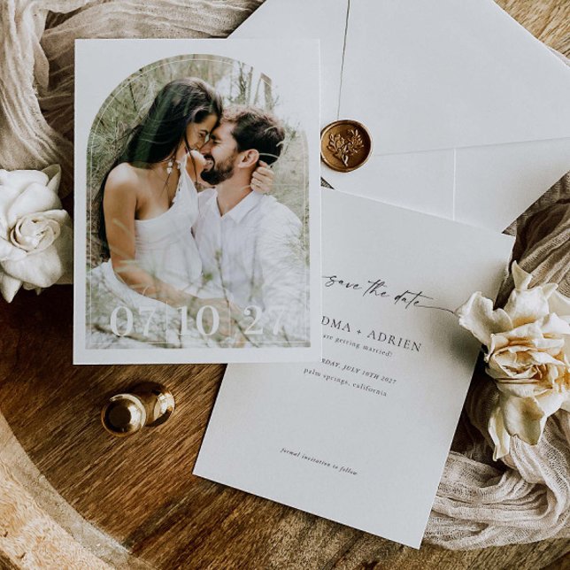Minimal Wedding Arch Save The Date Photo Card (Creator Uploaded)