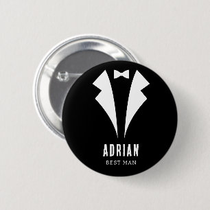 Minimal Wedding Best Man Name Black Tuxedo 2 Inch Round Button