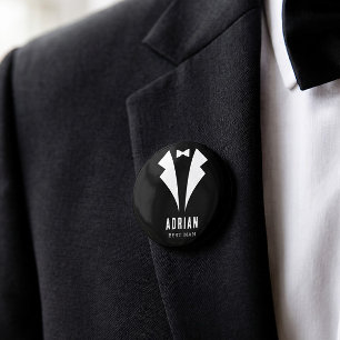 Minimal Wedding Best Man Name Black Tuxedo 2 Inch Round Button
