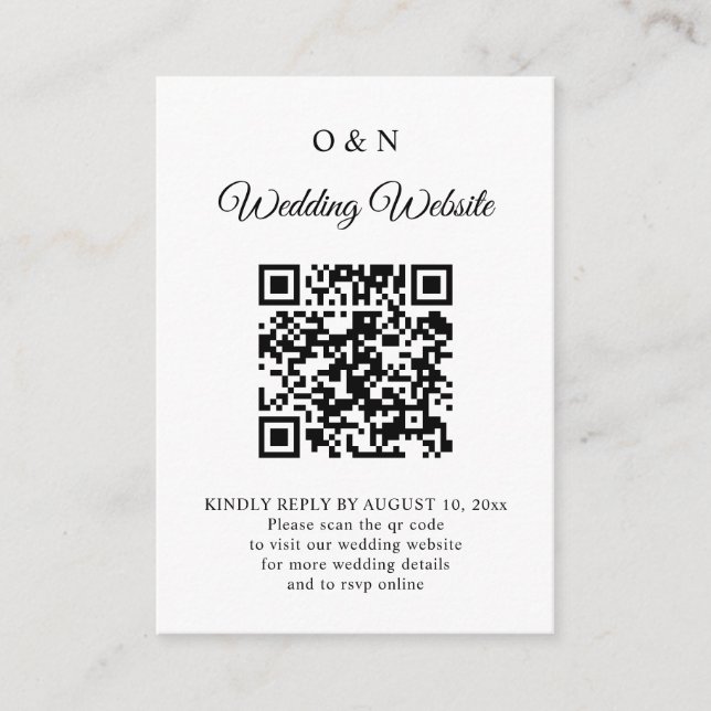 Minimal Wedding Black and White QR Code RSVP Enclosure Card (Front)