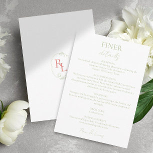 Minimal Wedding Details Coral Green Monogram Enclosure Card