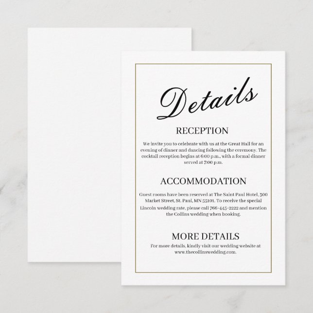 Minimal Wedding Details Enclosure Card (Front/Back)