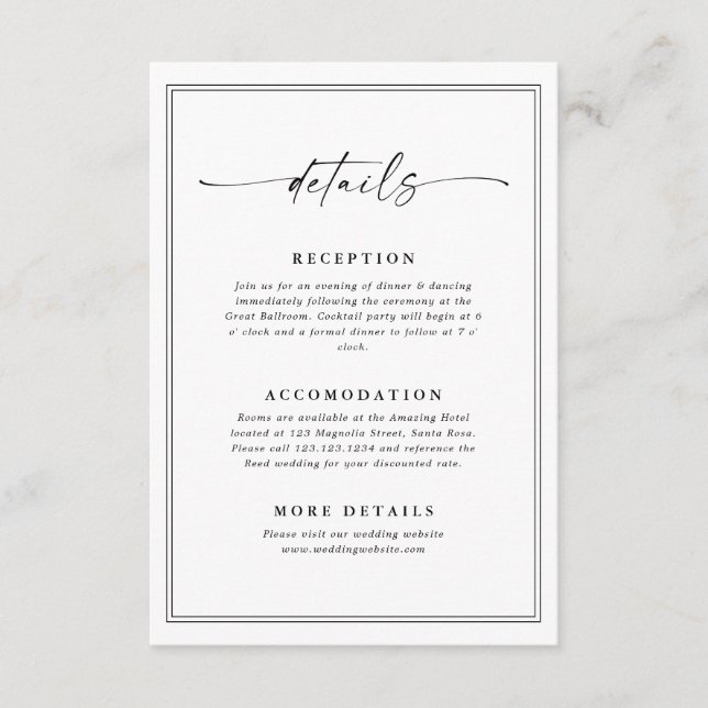 Minimal Wedding Details Enclosure Card (Front)
