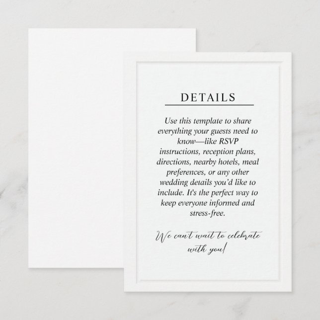 Minimal Wedding Details Enclosure Card (Front/Back)