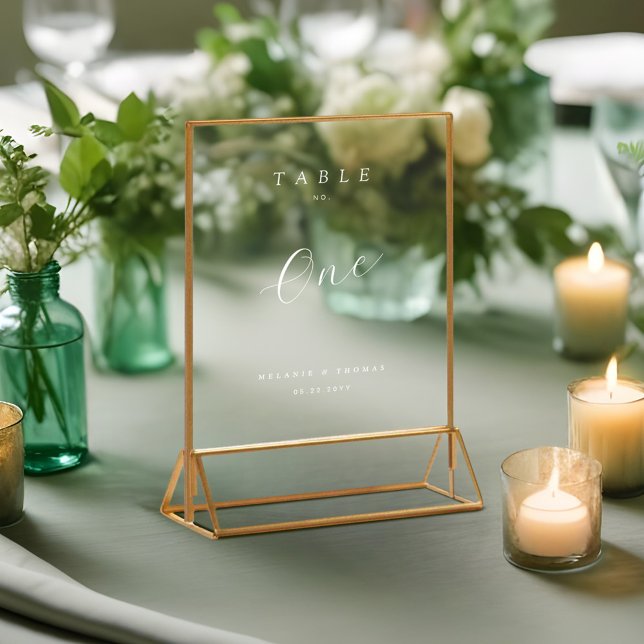 Minimal Wedding Elegant White Script Table Number Acrylic Sign (Minimal Wedding Elegant White Script Table Number Acrylic Sign)