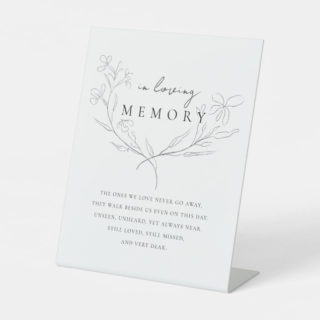 Minimal Wedding floral Memorial in loving memory Pedestal Sign (Front)
