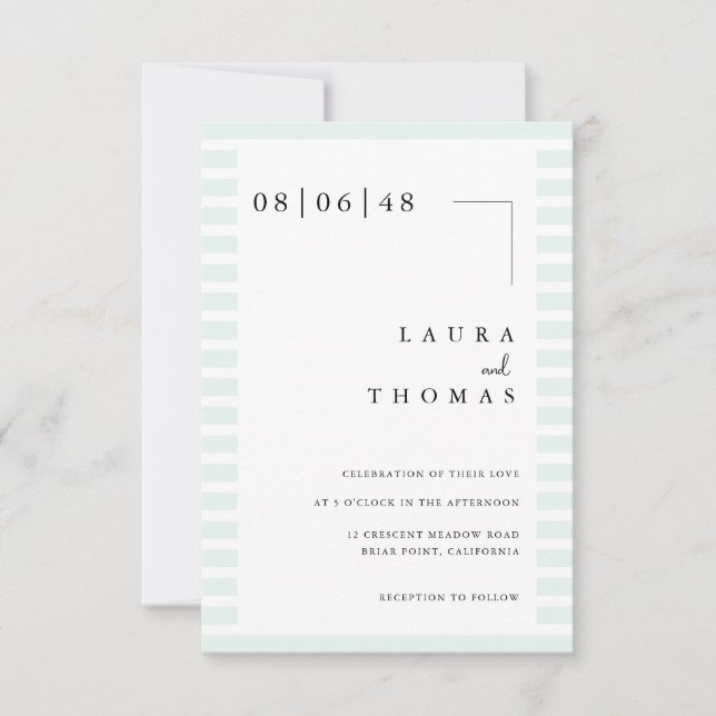 Minimal Wedding Invitation Card with Stripe Border (Front)