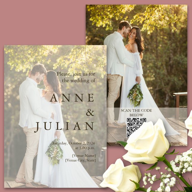 Minimal wedding invitation with 2 photos & QR Code (Creator Uploaded)