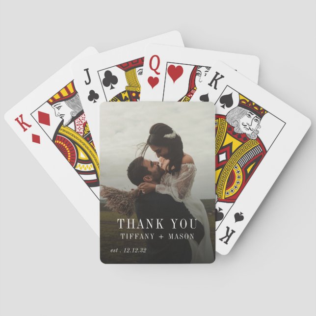 Minimal Wedding Photo Couples Thanks You Playing Cards (Back)