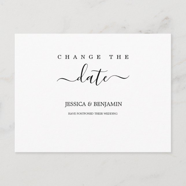 Minimal Wedding Postponement Change the Date Postcard (Front)