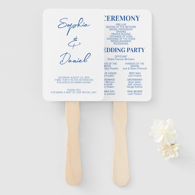 Minimal Wedding Program Ceremony Favours For Guest Hand Fan (Front and Back)