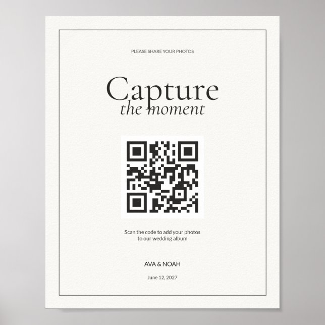 Minimal Wedding QR Code Sign, Scan to Share Poster (Front)